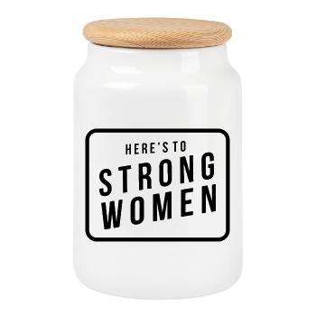 Here's to the Strong Women - Cookie Jar with Wooden Lid - white - Front