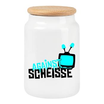 against scheisse - television - Keksdose mit Holzdeckel - Weiß - Vorne