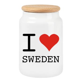 I LOVE SWEDEN Schweden - Cookie Jar with Wooden Lid - white - Front