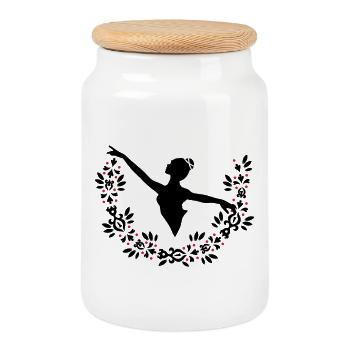 Eine Ballerina und ein Blätterkranz - Keksdose mit Holzdeckel - Weiß - Vorne