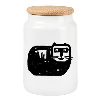 Schwarzweiße Katze Kontrastdesign - Keksdose mit Holzdeckel - Weiß - Vorne