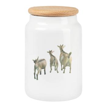 Farm Goats - Cookie Jar with Wooden Lid - white - Front