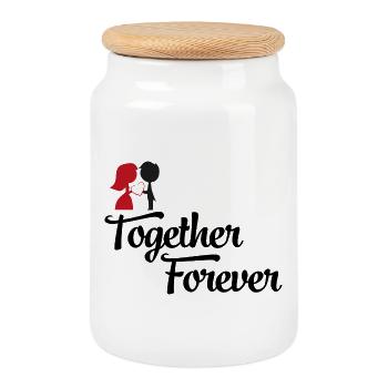 wedding couple - Cookie Jar with Wooden Lid - white - Front