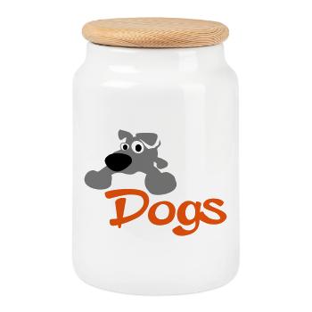 dog - Cookie Jar with Wooden Lid - white - Front