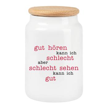 gut hören - schlecht sehen - Keksdose mit Holzdeckel - Weiß - Vorne