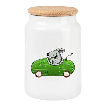 Maus fährt ne olle Gurke - Auto - Autos - Lustig - Keksdose mit Holzdeckel - Weiß - Vorne