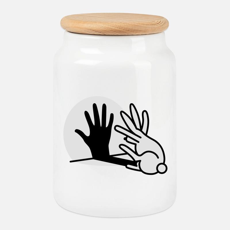 Chinese shadow hand rabbit - Cookie Jar with Wooden Lid - white