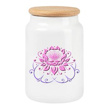 Lotusblume, Lotus mit Blättern. Yoga. - Keksdose mit Holzdeckel - Weiß - Vorne