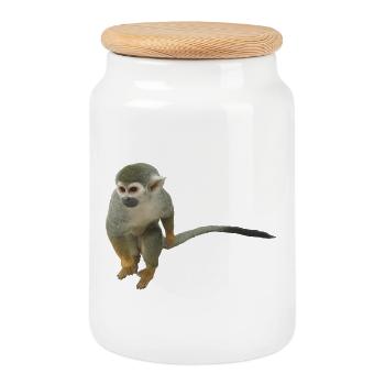 singe - Boîte à biscuits avec couvercle en bois - blanc - Devant