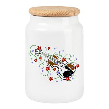 violon - Boîte à biscuits avec couvercle en bois - blanc - Devant