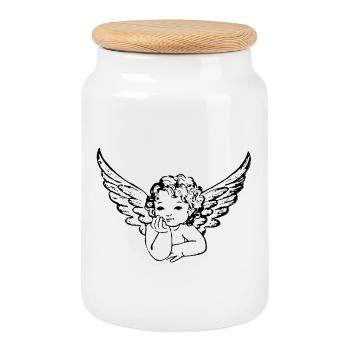 Angel with wings - Cookie Jar with Wooden Lid - white - Front