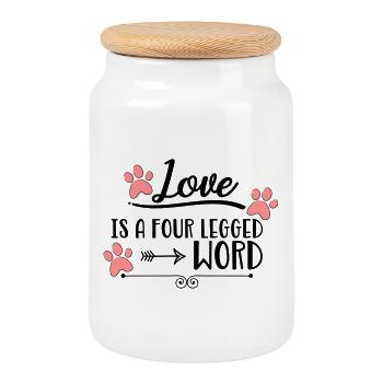 dog - Cookie Jar with Wooden Lid - white - Front
