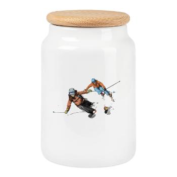 Slalom - Boîte à biscuits avec couvercle en bois - blanc - Devant