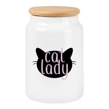 Dame aux chats - Boîte à biscuits avec couvercle en bois - blanc - Devant