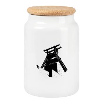 Mine à tour d’extraction en noir et blanc - Boîte à biscuits avec couvercle en bois - blanc - Devant