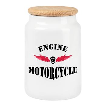 biker - Boîte à biscuits avec couvercle en bois - blanc - Devant
