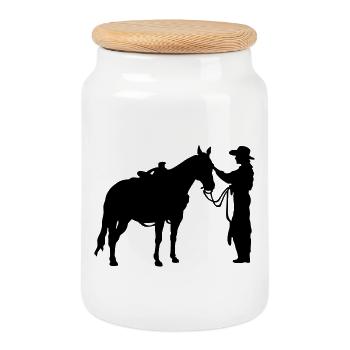 Frau mit Pferd - Keksdose mit Holzdeckel - Weiß - Vorne