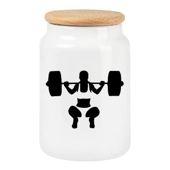 weightlifting - Cookie Jar with Wooden Lid - white - Front