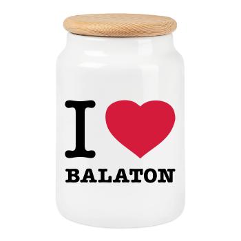 I LOVE BALATON Ungarn - Keksdose mit Holzdeckel - Weiß - Vorne