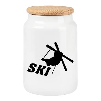 Skisprung - Keksdose mit Holzdeckel - Weiß - Vorne