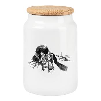 Fighter pilot - Boîte à biscuits avec couvercle en bois - blanc - Devant