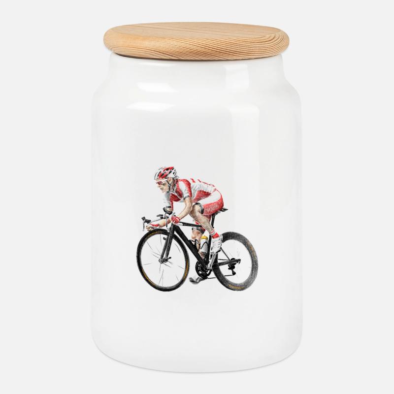 Rennrad - Keksdose mit Holzdeckel - Weiß
