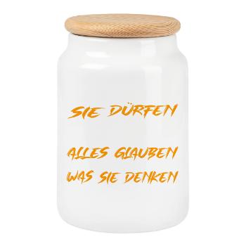Sie dürfen nicht alles glauben was sie denken! - Keksdose mit Holzdeckel - Weiß - Vorne