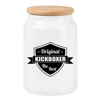 Kickboxing / Kick-Boxeur / Kick Boxing / - Boîte à biscuits avec couvercle en bois - blanc - Devant