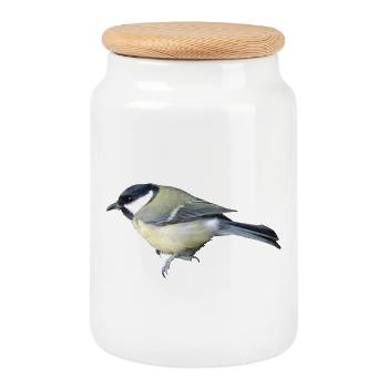 Grand oiseau - Boîte à biscuits avec couvercle en bois - blanc - Devant
