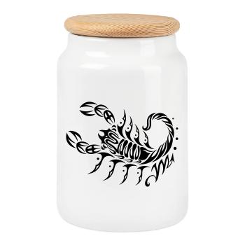 Großer Skorpion im Tribal & Tattoo Style - Keksdose mit Holzdeckel - Weiß - Vorne
