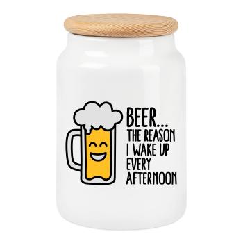 Beer is the reason I wake up every afternoon - Cookie Jar with Wooden Lid - white - Front