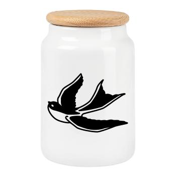 Hirondelle – Oiseau élégant en vol comme une silhouette - Boîte à biscuits avec couvercle en bois - blanc - Devant