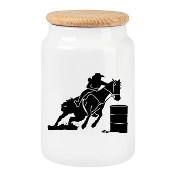 Pferdesport Westernreiten - Barrel Race - Keksdose mit Holzdeckel - Weiß - Vorne