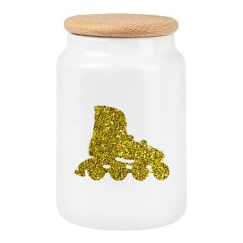 Gold Inline Skate - Keksdose mit Holzdeckel - Weiß - Vorne