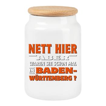 Nett hier - Aber waren Sie schon mal in Baden - Keksdose mit Holzdeckel - Weiß - Vorne
