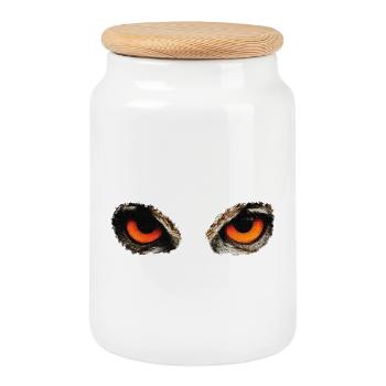 Owl eyes, owls, birds, forest animals - Cookie Jar with Wooden Lid - white - Front