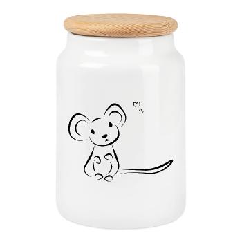 Mouse pet - Doeslief - Cookie Jar with Wooden Lid - white - Front