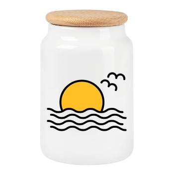 sunset - Cookie Jar with Wooden Lid - white - Front