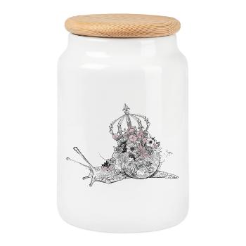 Escargot majestueux décoré avec des fleurs &couronne - Boîte à biscuits avec couvercle en bois - blanc - Devant