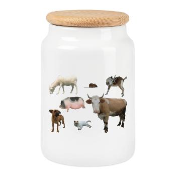 Farm - Cookie Jar with Wooden Lid - white - Front