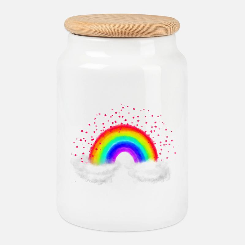 Regenbogen Wolken - Keksdose mit Holzdeckel - Weiß