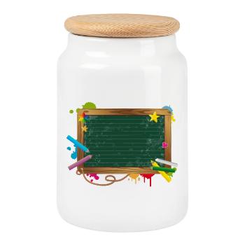 Blackboard for inscription with chalk and blobs - Cookie Jar with Wooden Lid - white - Front