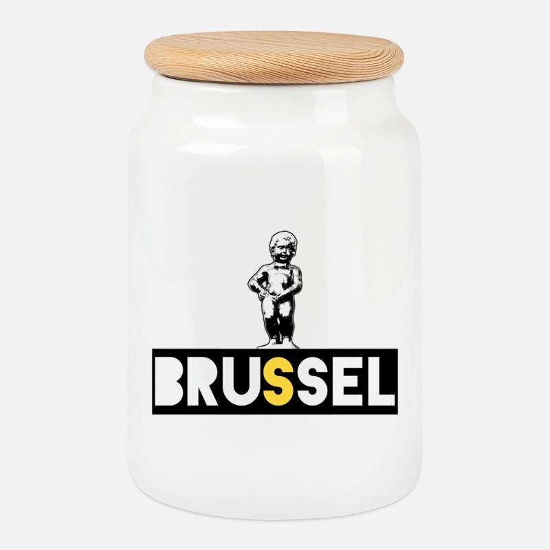 Brüssel Manneken Pis - Keksdose mit Holzdeckel - Weiß