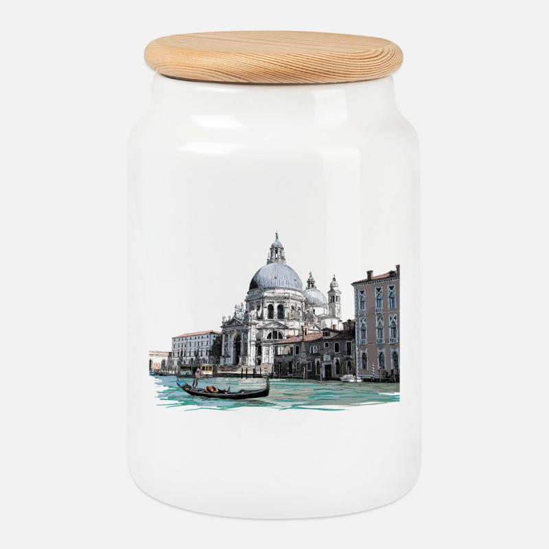 Venice - Cookie Jar with Wooden Lid - white