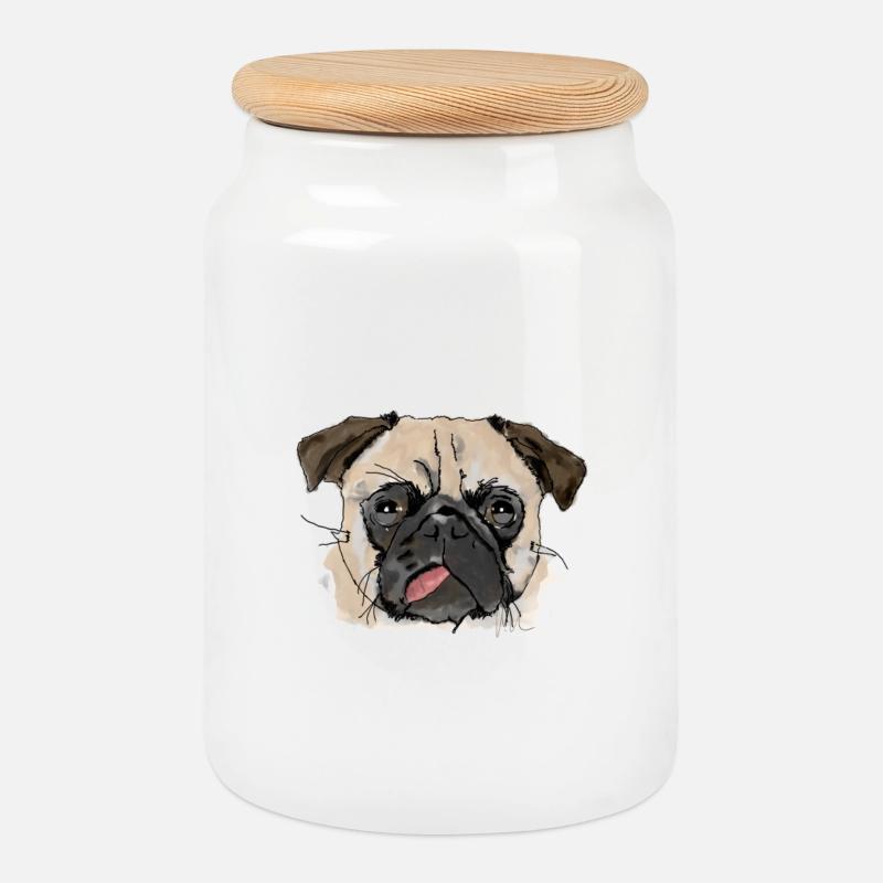 Pug - Cookie Jar with Wooden Lid - white