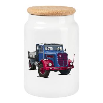 LKW Oldtimer - Keksdose mit Holzdeckel - Weiß - Vorne