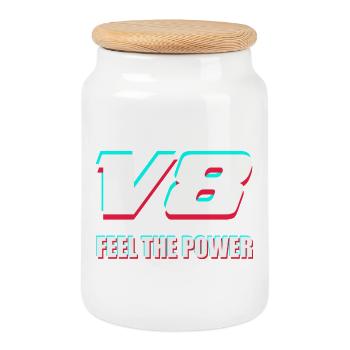 V8 - Keksdose mit Holzdeckel - Weiß - Vorne