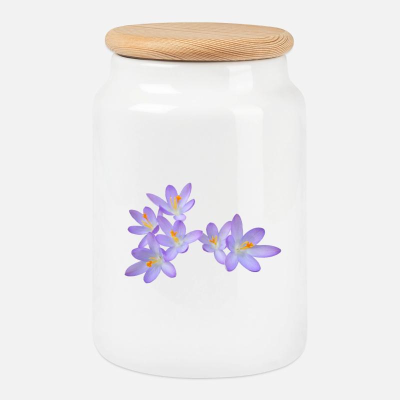 Purple spring flowers (crocus) - Cookie Jar with Wooden Lid - white