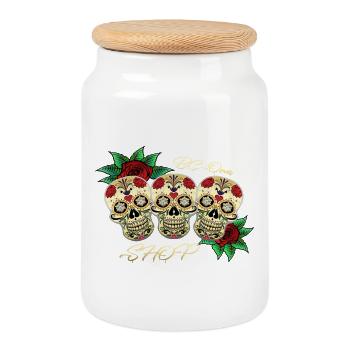 Crânes - Boîte à biscuits avec couvercle en bois - blanc - Devant
