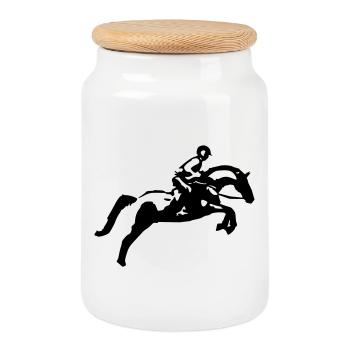 Show Jumping Show Jumping, Eventing - Cookie Jar with Wooden Lid - white - Front